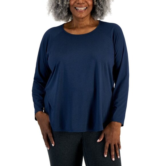 ID Ideology Womens Plus Essentials Long Sleeve T Shirt Navy Serenity Size 4X NWT - Picture 1 of 3